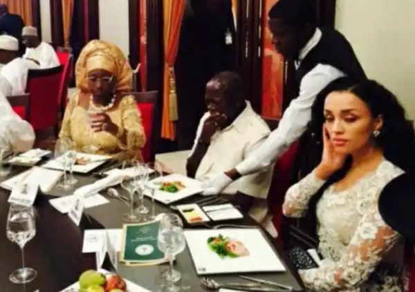 Hmmm!! Oshiomhole & New Wife Look Boring At The Presidential Inauguration Lunch [See Photos]